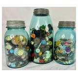 Vintage Button Collection in Atlas, Dominum and Ball Canning Jars