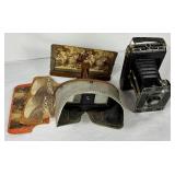 Vintage Jiffy Kodak Six-20 Folding Camera and Keystone View Co Stereoscope with 3 Cards