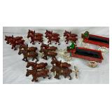 Two Vintage Cast Iron 8 Clydesdale Horses Beer Wagon