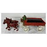 Two Vintage Cast Iron 8 Clydesdale Horses Beer Wagon
