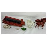 Two Vintage Cast Iron 8 Clydesdale Horses Beer Wagon
