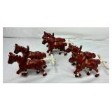 Two Vintage Cast Iron 8 Clydesdale Horses Beer Wagon
