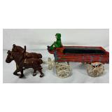 Two Vintage Cast Iron 8 Clydesdale Horses Beer Wagon