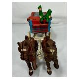 Two Vintage Cast Iron 8 Clydesdale Horses Beer Wagon