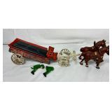 Two Vintage Cast Iron 8 Clydesdale Horses Beer Wagon