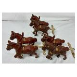 Two Vintage Cast Iron 8 Clydesdale Horses Beer Wagon