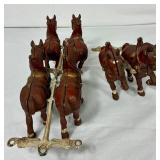 Two Vintage Cast Iron 8 Clydesdale Horses Beer Wagon