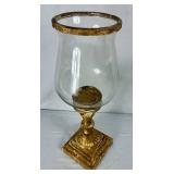 Pair of Distressed Gold Tabletop Hurricane Candle Holders with Matchless Candles