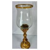 Pair of Distressed Gold Tabletop Hurricane Candle Holders with Matchless Candles