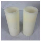 Pair of Distressed Gold Tabletop Hurricane Candle Holders with Matchless Candles