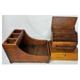 Antique Wooden Organizers- Writing Desk Box, Artist Carrying Case and Wooden Farrier Tool  Box