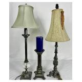 Collection of Black Candlestick Table Lamps and Black Candle Holder