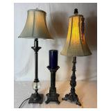 Collection of Black Candlestick Table Lamps and Black Candle Holder