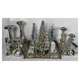 Silver Holiday Collection - Mercury Glass Trees, Silver Candle Holders, LED Candles and Silver Glass Tray
