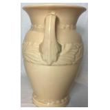 Vintage Abingdon Art Pottery Pink Acanthus Leaf Double Handle Vase 10"