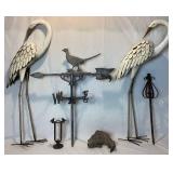 Garden Décor Bundle - 2 Metal Cranes, Pheasant Weather Vane, Hose Guard, Bird Rain Gauge and Koi