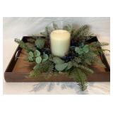 Holiday Decorating Bundle - 4ft Pre-Lit Christmas Tree, Wreath, Candelabra Three Arm Centerpiece, Candle Wreath Centerpiece and Red Holiday Truck