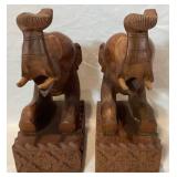 Vintage Hand Carved Wooden Elephant Bookends 9" H x 3.75" W x 5.5" D