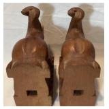 Vintage Hand Carved Wooden Elephant Bookends 9" H x 3.75" W x 5.5" D