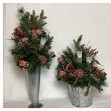 Christmas Décor Collection - Two Arrangements, Holiday Wreath and Additional 10" Flameless Candlelight Cones