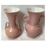Pair of Pink Blush Abingdon Pottery Vases - 515 Leaf Handle and 517 Double Handle