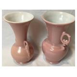 Pair of Pink Blush Abingdon Pottery Vases - 515 Leaf Handle and 517 Double Handle