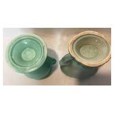 Red Wing Pottery #1053 Two Handled Green/Pink Interior Vase and Red Wing Pottery Double Handle Vase