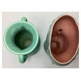 Red Wing Pottery #1053 Two Handled Green/Pink Interior Vase and Red Wing Pottery Double Handle Vase