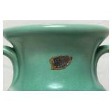 Red Wing Pottery #1053 Two Handled Green/Pink Interior Vase and Red Wing Pottery Double Handle Vase
