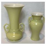Abington USA Pottery Yellow Leaf Double Handled Vase and Abingdon Yellow Vase Urn Double Handle Vase