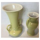 Abington USA Pottery Yellow Leaf Double Handled Vase and Abingdon Yellow Vase Urn Double Handle Vase