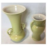 Abington USA Pottery Yellow Leaf Double Handled Vase and Abingdon Yellow Vase Urn Double Handle Vase