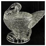 Vintage LE Smith Clear Glass Turkey Shaped Lidded Dish and Crystal Candle Holders with Seasonal Candles