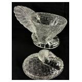 Vintage LE Smith Clear Glass Turkey Shaped Lidded Dish and Crystal Candle Holders with Seasonal Candles