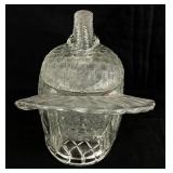 Vintage LE Smith Clear Glass Turkey Shaped Lidded Dish and Crystal Candle Holders with Seasonal Candles