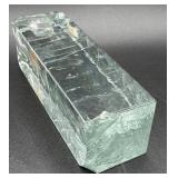 Set of 3 Blenko Block Ice Cube Clear Glass Candle Holders - Glows Green under UV Light
