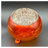 Vintage Vikng Glass Amberina Flowerlite Footed Vase with Glass Frog - Glows Orange/Yellow