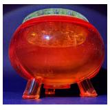 Vintage Vikng Glass Amberina Flowerlite Footed Vase with Glass Frog - Glows Orange/Yellow
