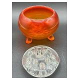 Vintage Vikng Glass Amberina Flowerlite Footed Vase with Glass Frog - Glows Orange/Yellow