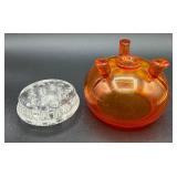 Vintage Vikng Glass Amberina Flowerlite Footed Vase with Glass Frog - Glows Orange/Yellow