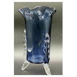 Hand Blown Art Glass Vases with Applied Feet and Handles