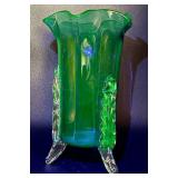 Hand Blown Art Glass Vases with Applied Feet and Handles