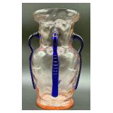 Hand Blown Art Glass Vases with Applied Feet and Handles
