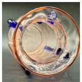 Hand Blown Art Glass Vases with Applied Feet and Handles