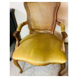 Pair of French Regency Style Fauteuil Armchairs with Cane Backs and Yellow Upholstered Seat