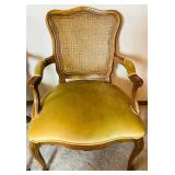 Pair of French Regency Style Fauteuil Armchairs with Cane Backs and Yellow Upholstered Seat