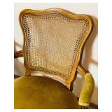 Pair of French Regency Style Fauteuil Armchairs with Cane Backs and Yellow Upholstered Seat