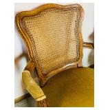 Pair of French Regency Style Fauteuil Armchairs with Cane Backs and Yellow Upholstered Seat