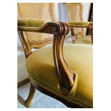 Pair of French Regency Style Fauteuil Armchairs with Cane Backs and Yellow Upholstered Seat