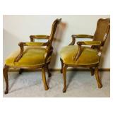 Pair of French Regency Style Fauteuil Armchairs with Cane Backs and Yellow Upholstered Seat